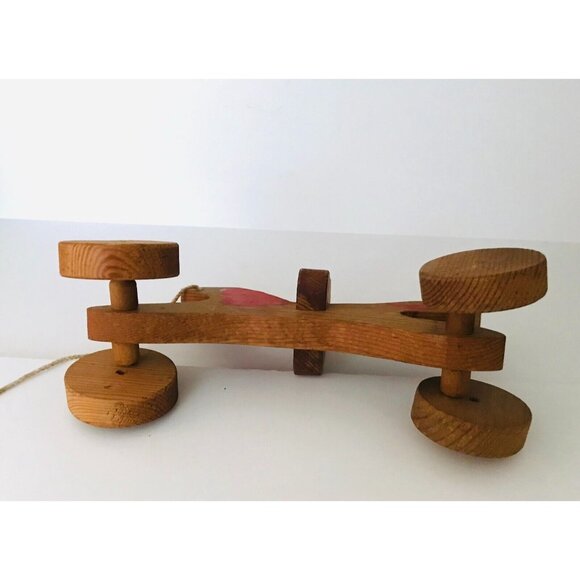 Handmade Wood Pull Toy Horse Rider Tilted Wobble Wheels Hand Painted - Picture 8 of 13